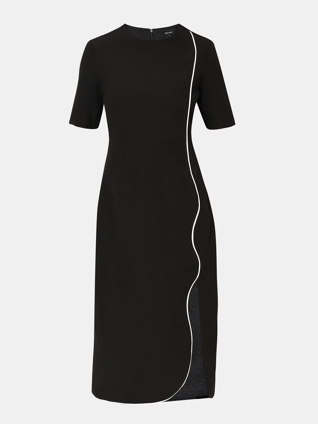 Black Contrast Pipping Midi Dress - Image 7