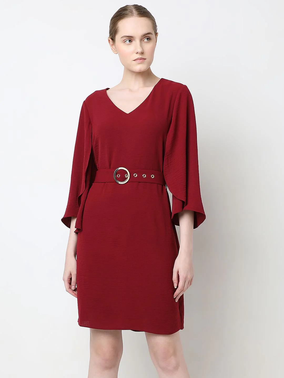 Red V-Neck Mini Dress - Image 2