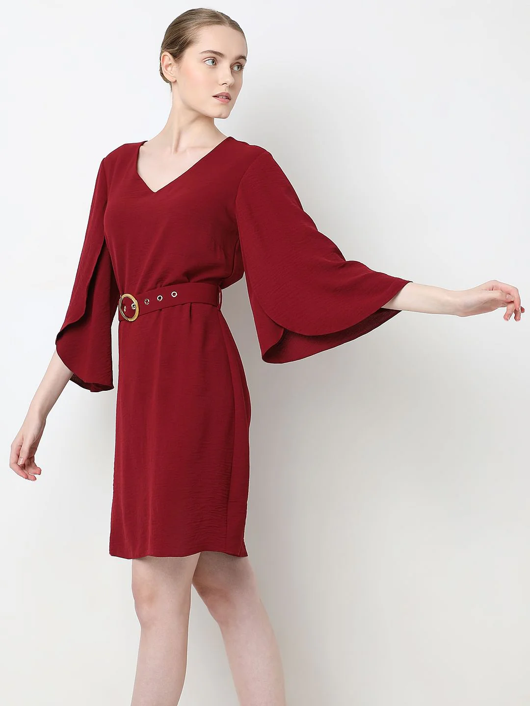 Red V-Neck Mini Dress - Image 3