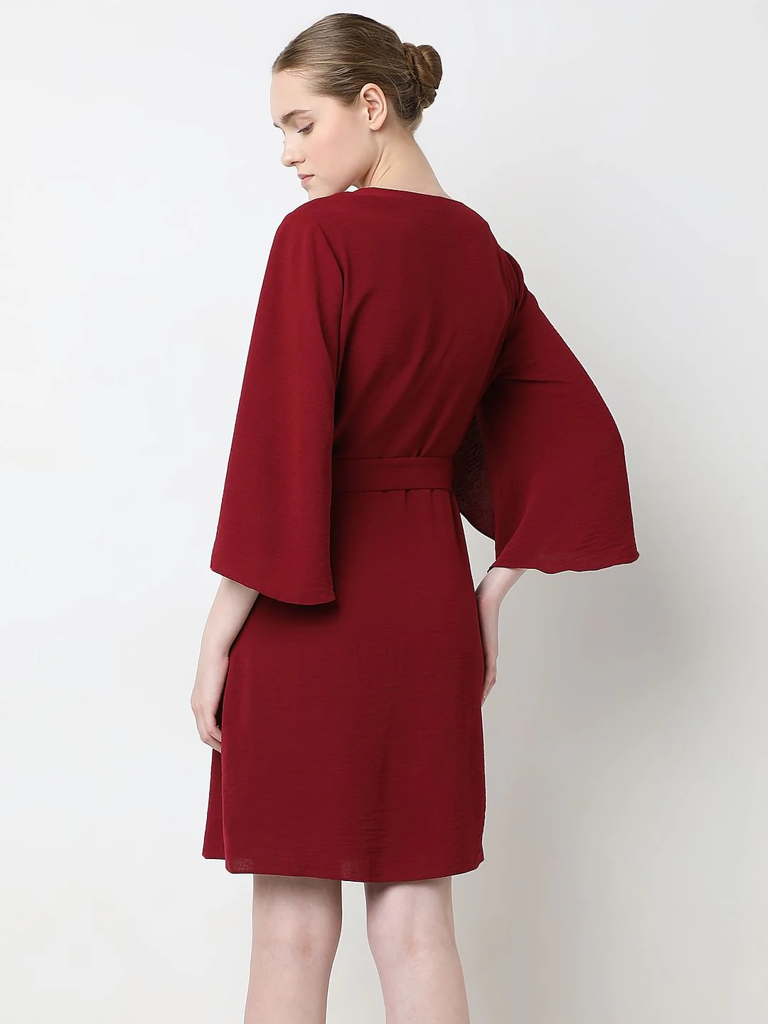 Red V-Neck Mini Dress - Image 4