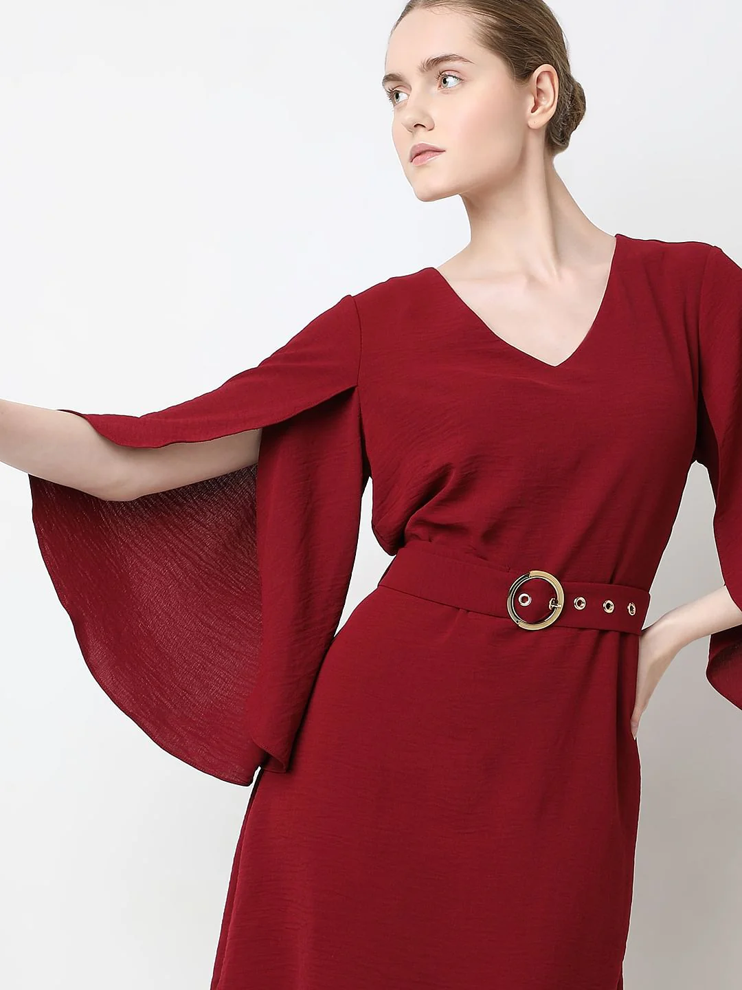 Red V-Neck Mini Dress - Image 6