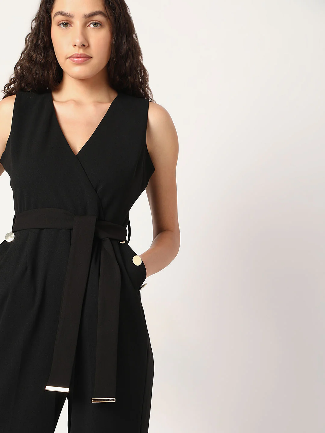 Black V-Neck Jumpsuit - Image 5