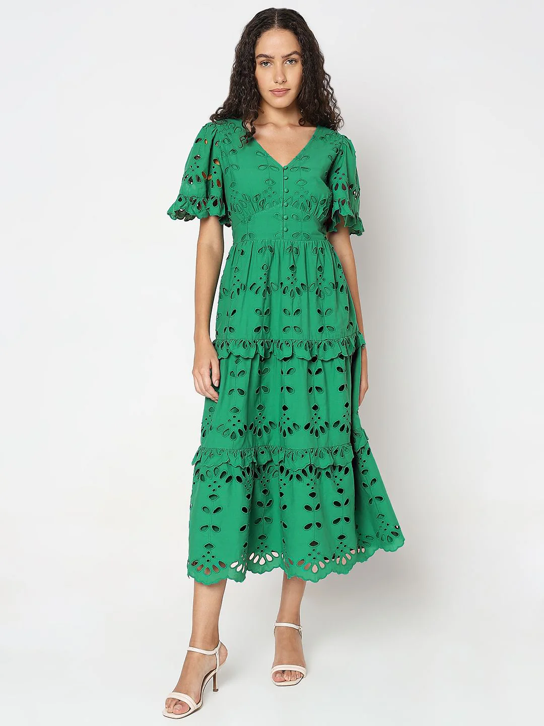 Green Floral Cut-Out Midi Dress - Image 2