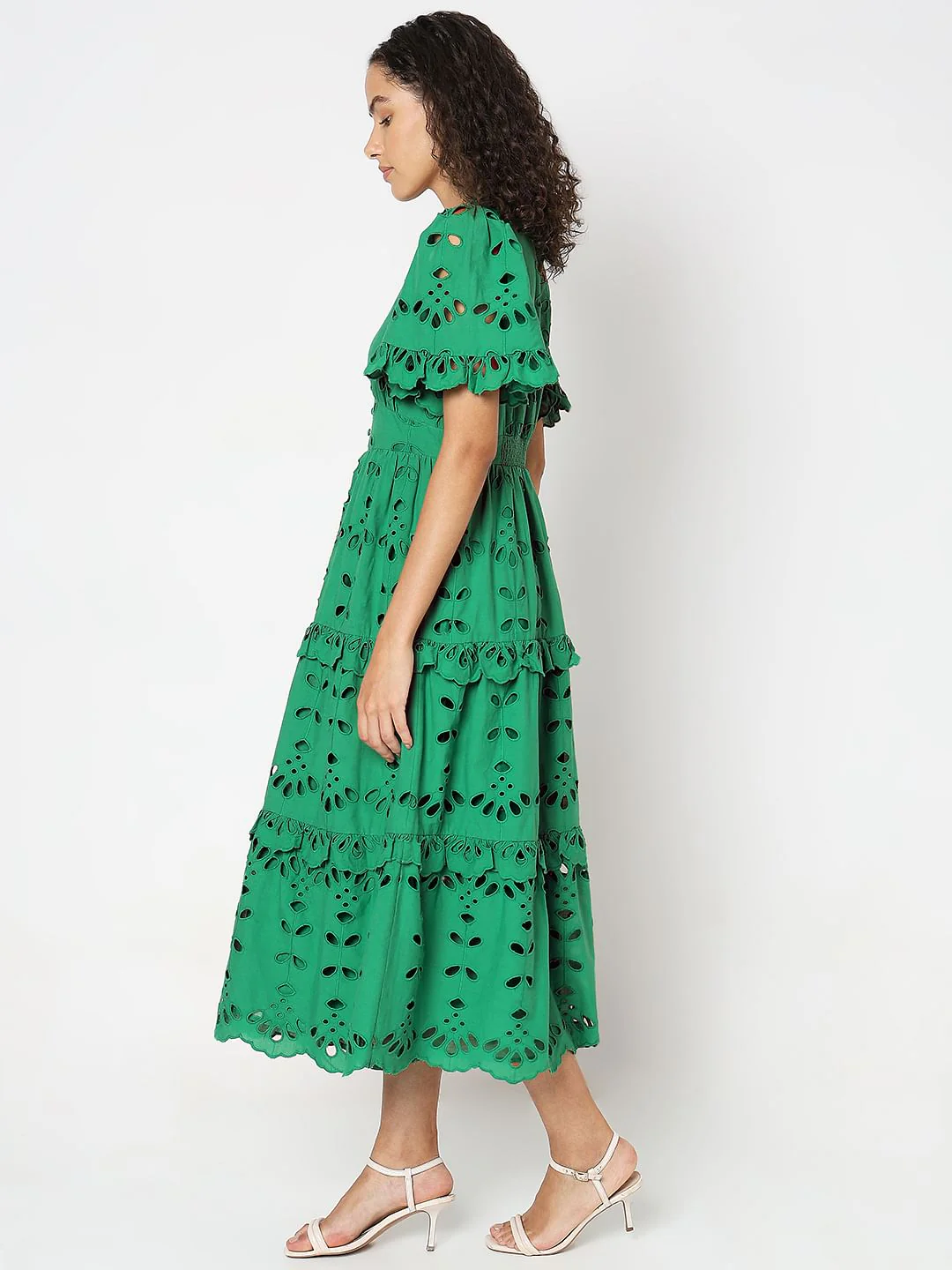Green Floral Cut-Out Midi Dress - Image 3
