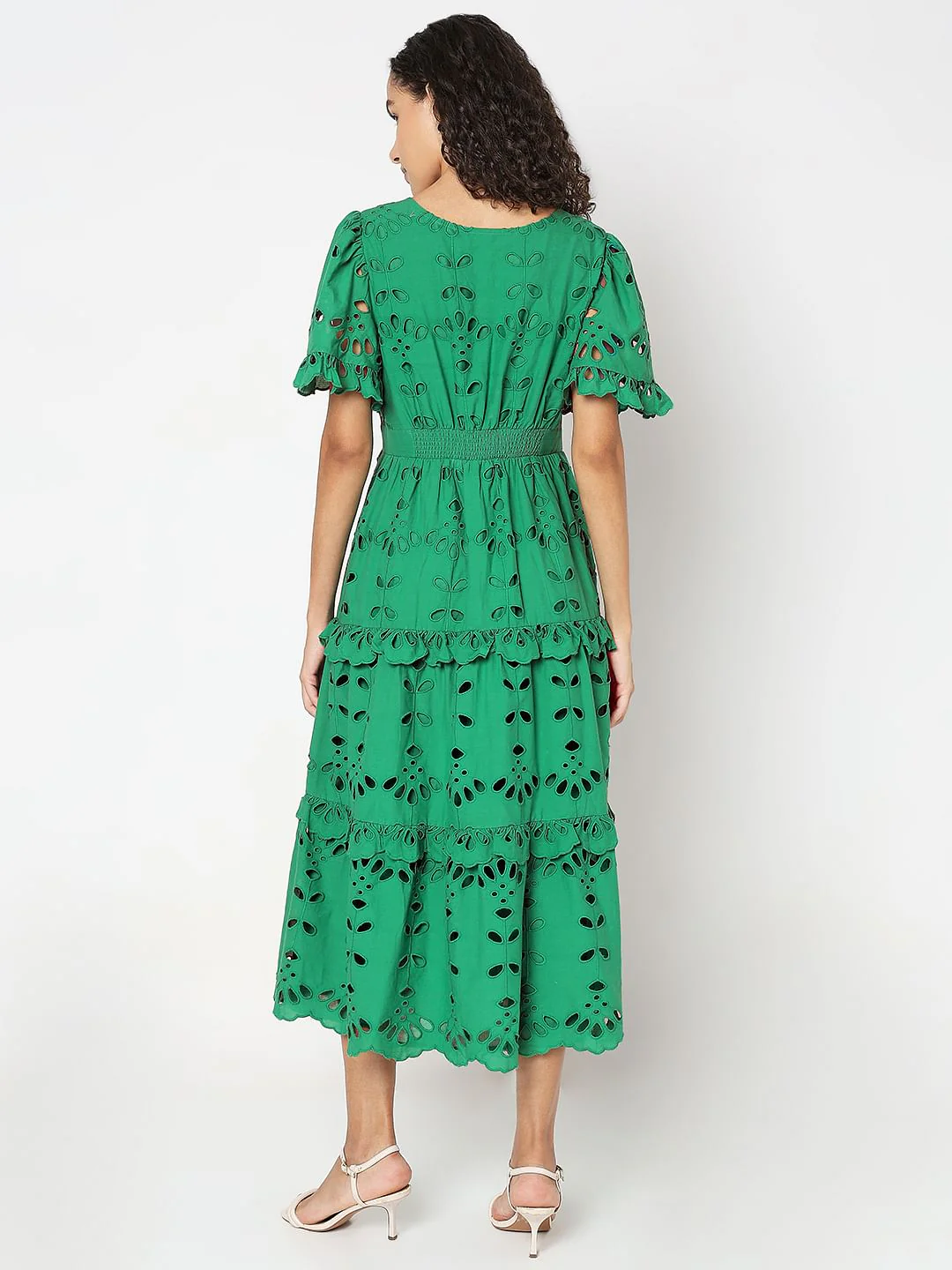 Green Floral Cut-Out Midi Dress - Image 4