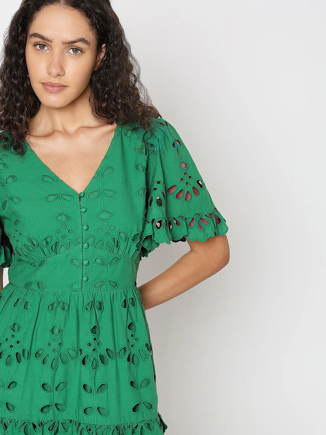 Green Floral Cut-Out Midi Dress - Image 5