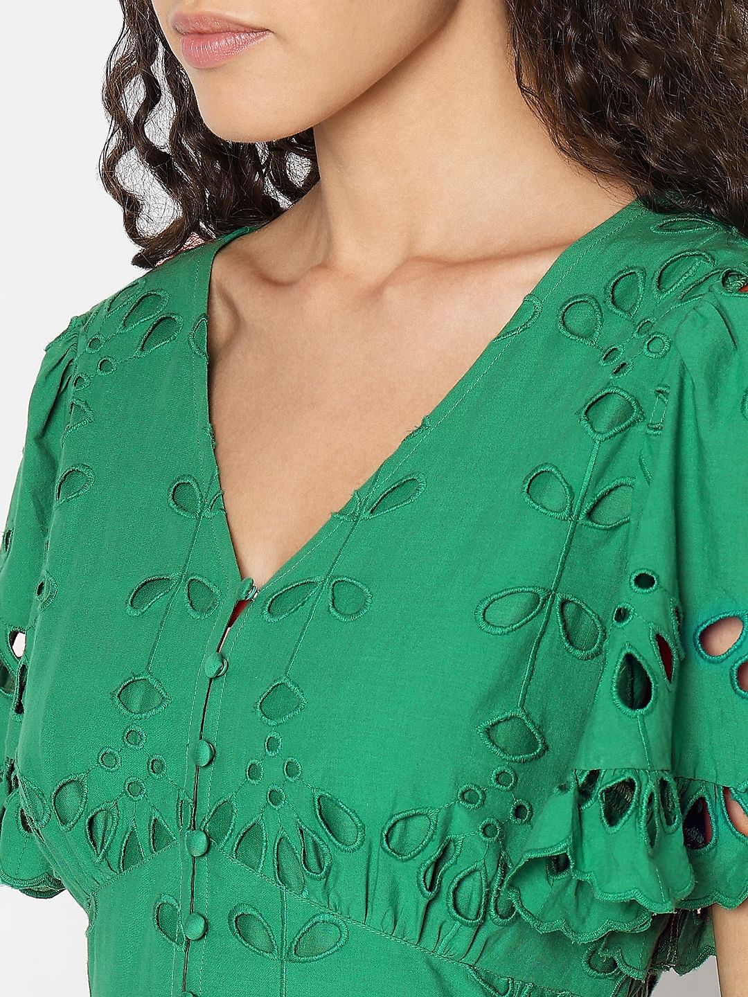 Green Floral Cut-Out Midi Dress - Image 6