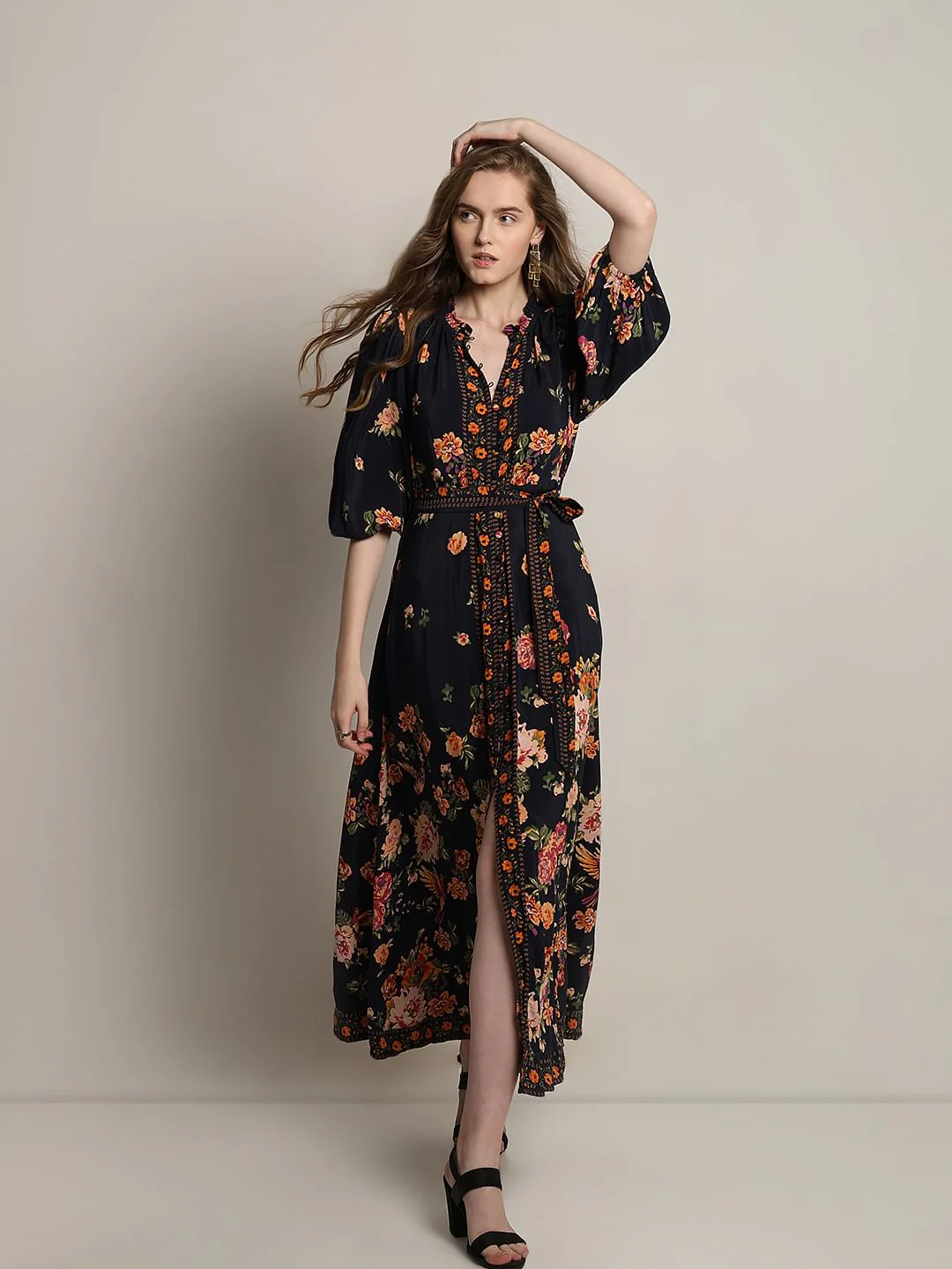 Blue Floral Print Dress