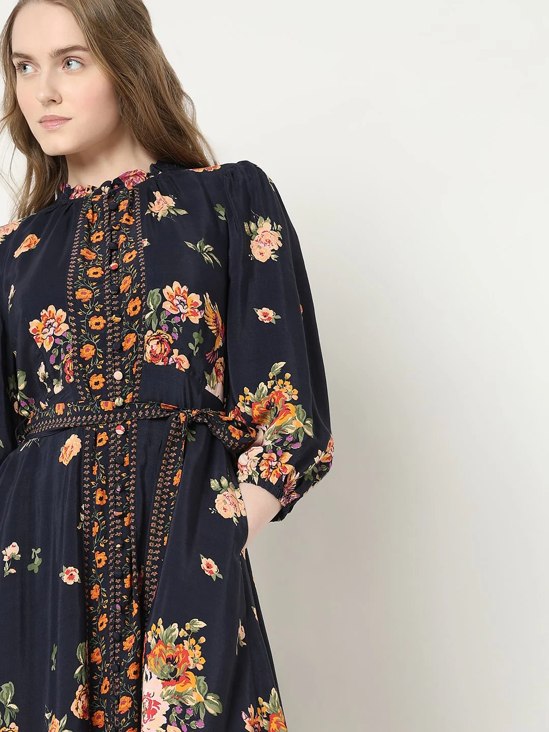 Blue Floral Print Dress - Image 5