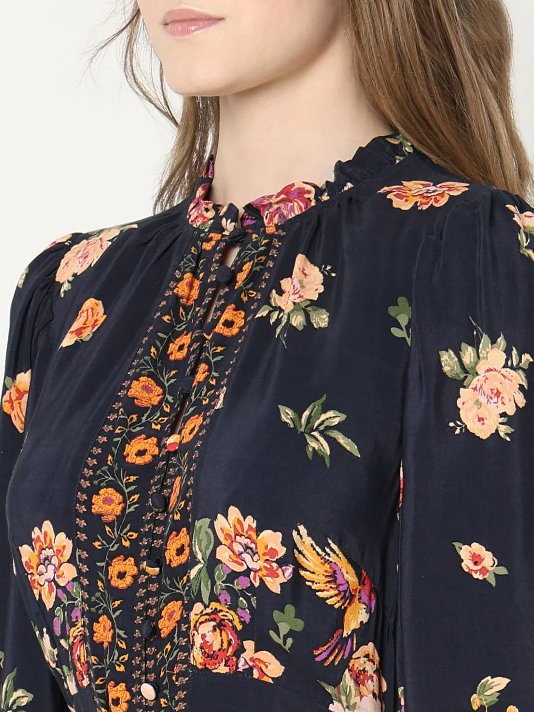 Blue Floral Print Dress - Image 6