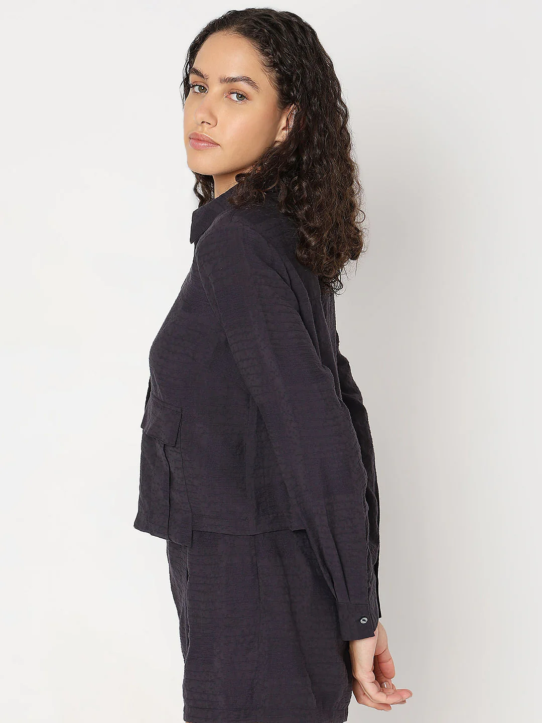 Navy Blue Co-Ord Set Shirt - Image 3
