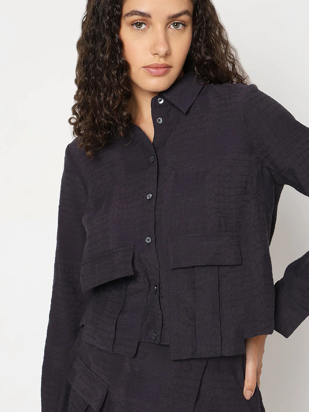 Navy Blue Co-Ord Set Shirt - Image 6
