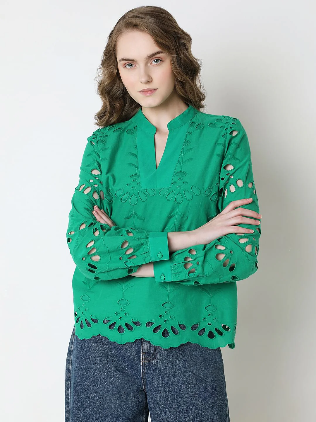 Green Floral Cut-Out Top - Image 2