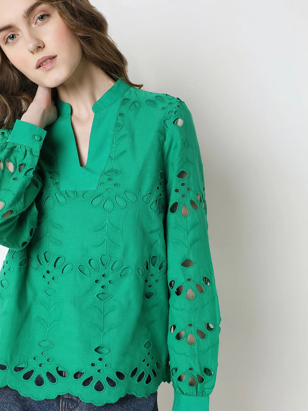 Green Floral Cut-Out Top - Image 6