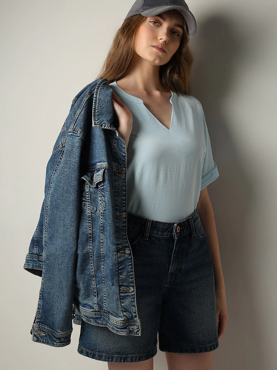 Light Blue V-Neck Top