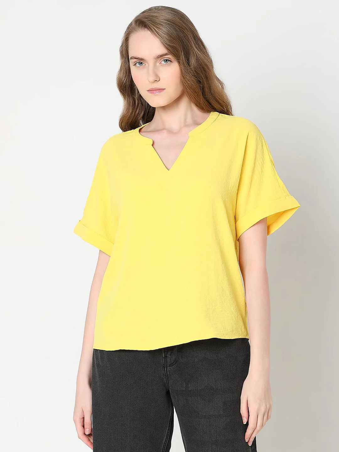 Bright Yellow V-Neck Top - Image 2