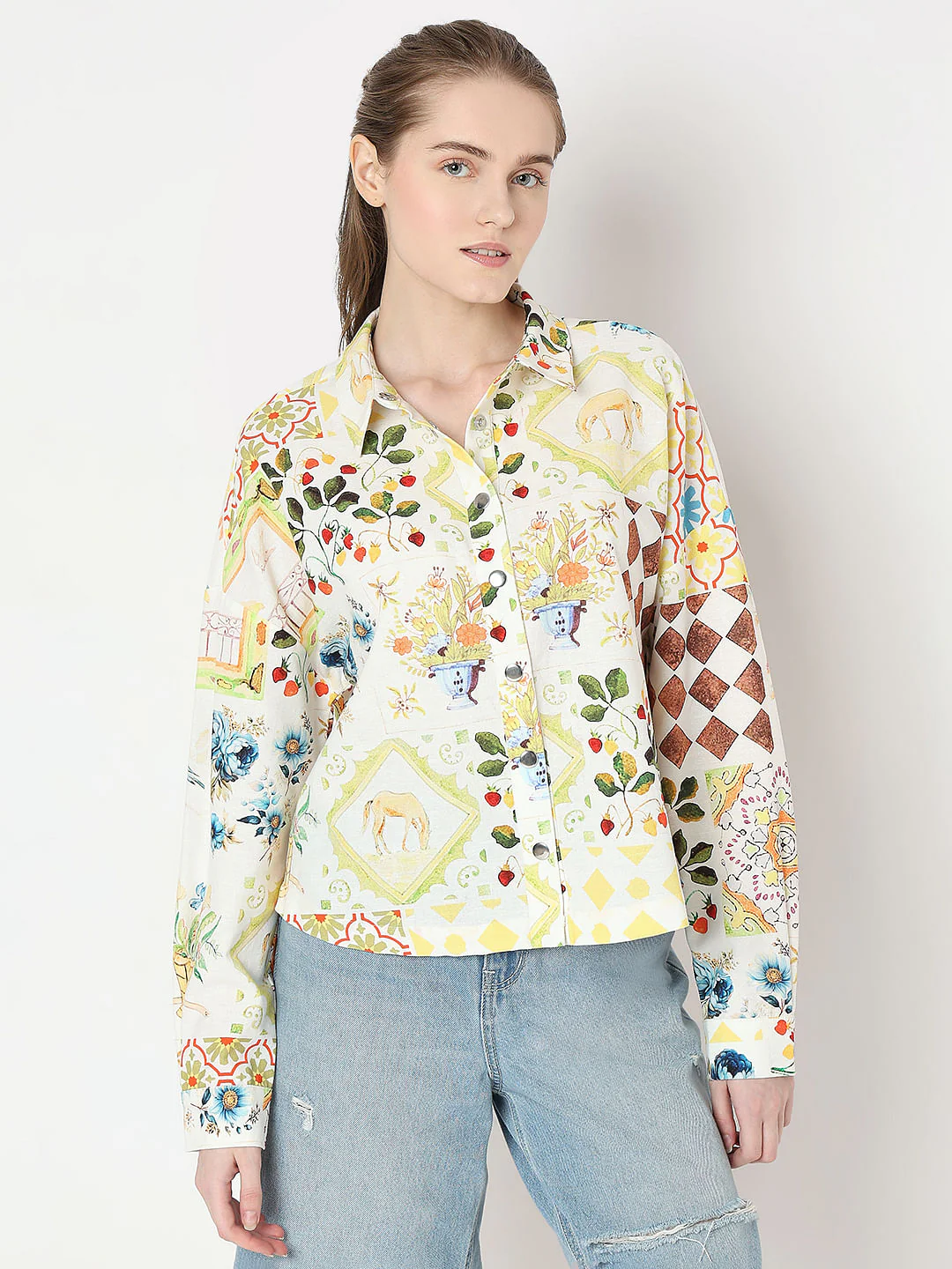 Pale Yellow Floral Print Shirt - Image 2
