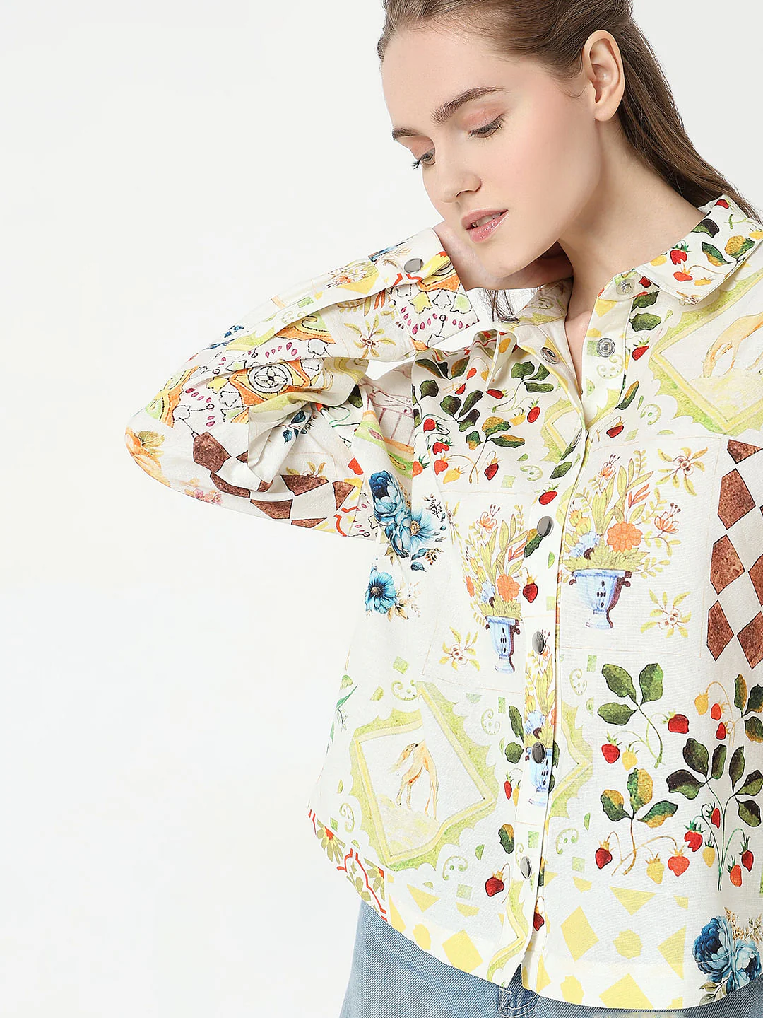 Pale Yellow Floral Print Shirt - Image 6