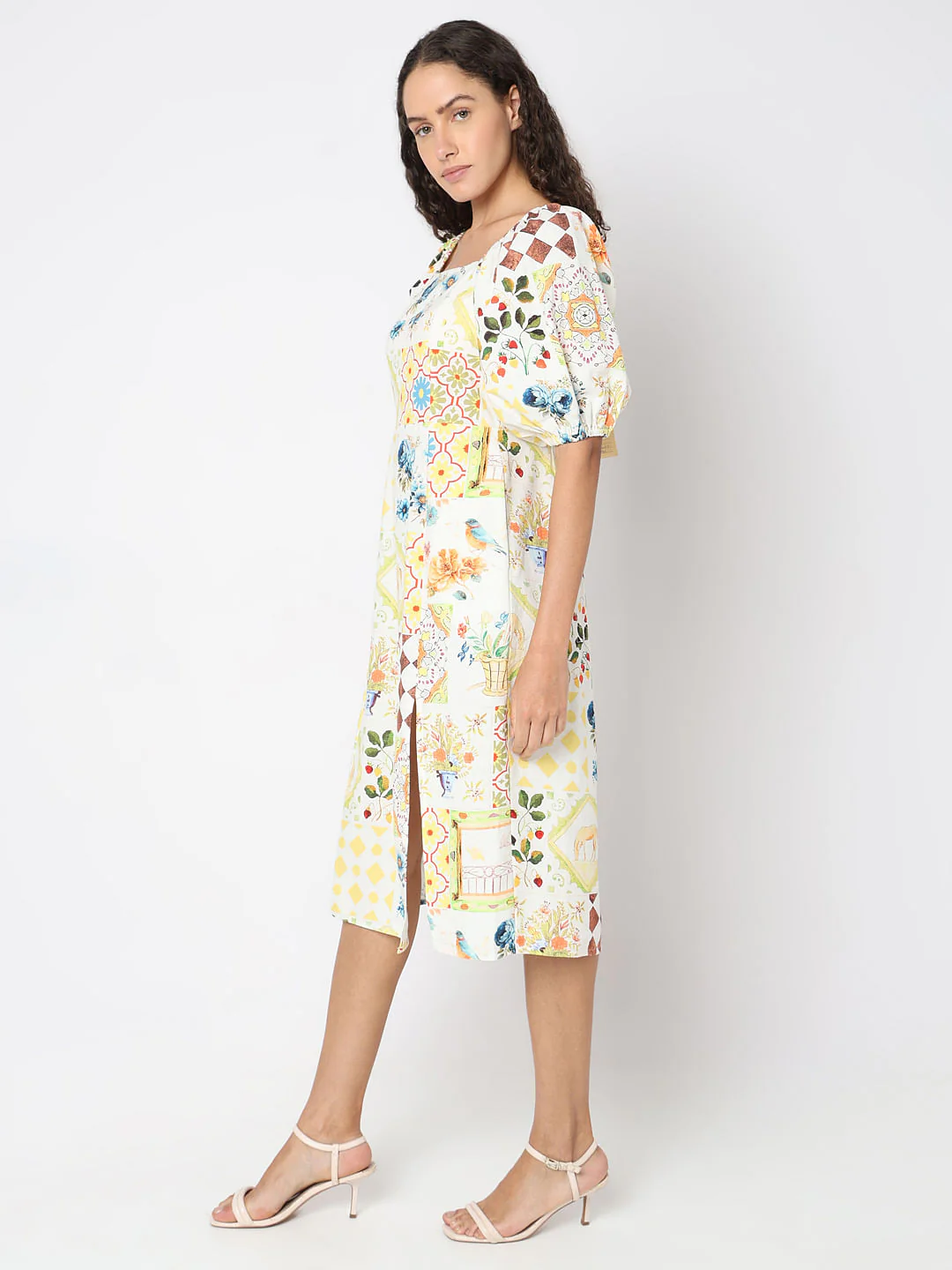Pale Yellow Floral Midi Dress - Image 3