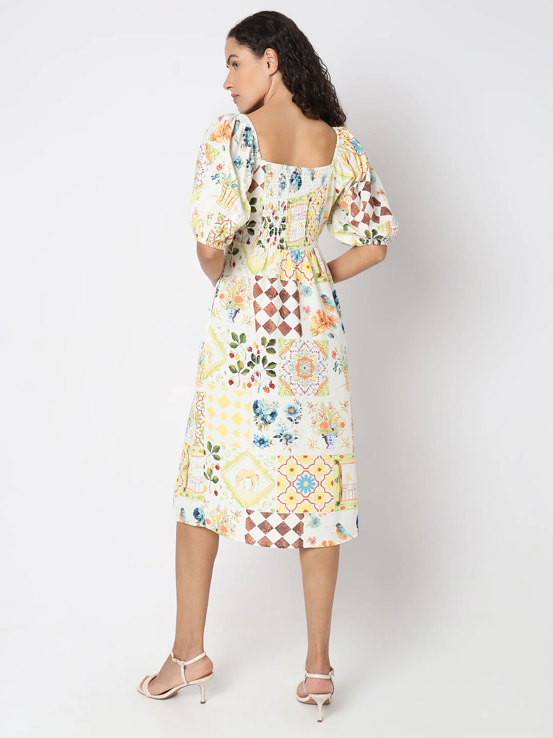 Pale Yellow Floral Midi Dress - Image 4