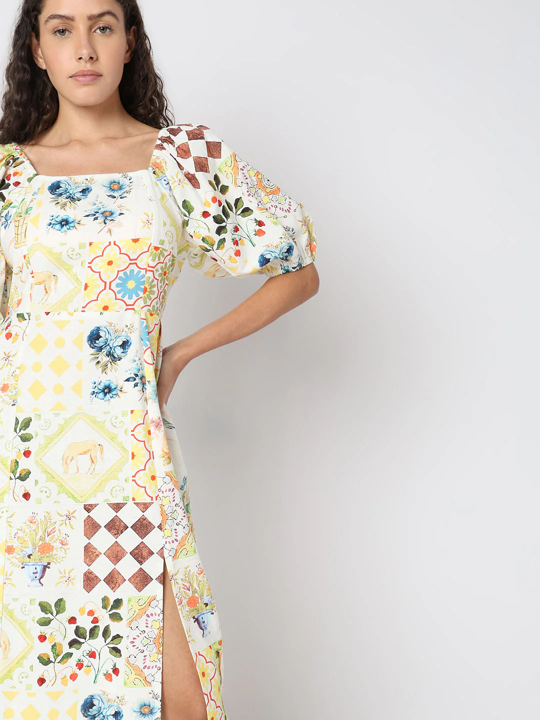 Pale Yellow Floral Midi Dress - Image 5