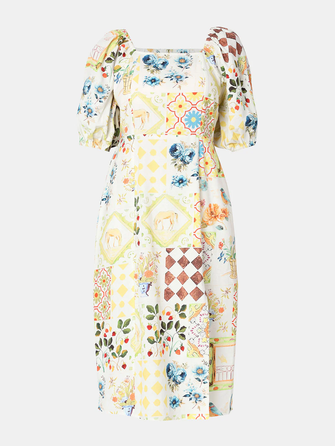 Pale Yellow Floral Midi Dress - Image 7