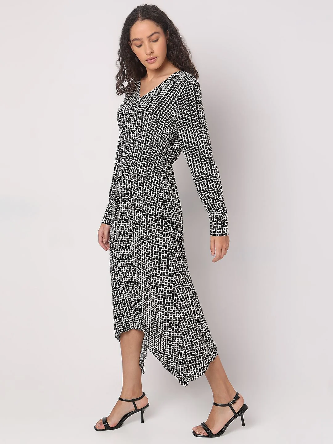 Black Abstract Print Midi Dress - Image 3