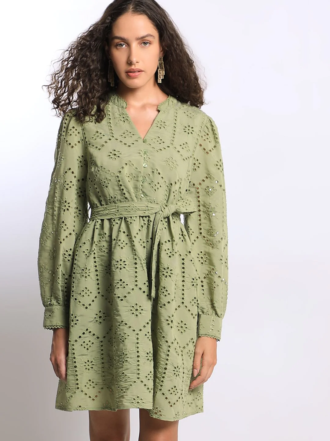 Green Floral Cut-Out Fit & Flare Dress