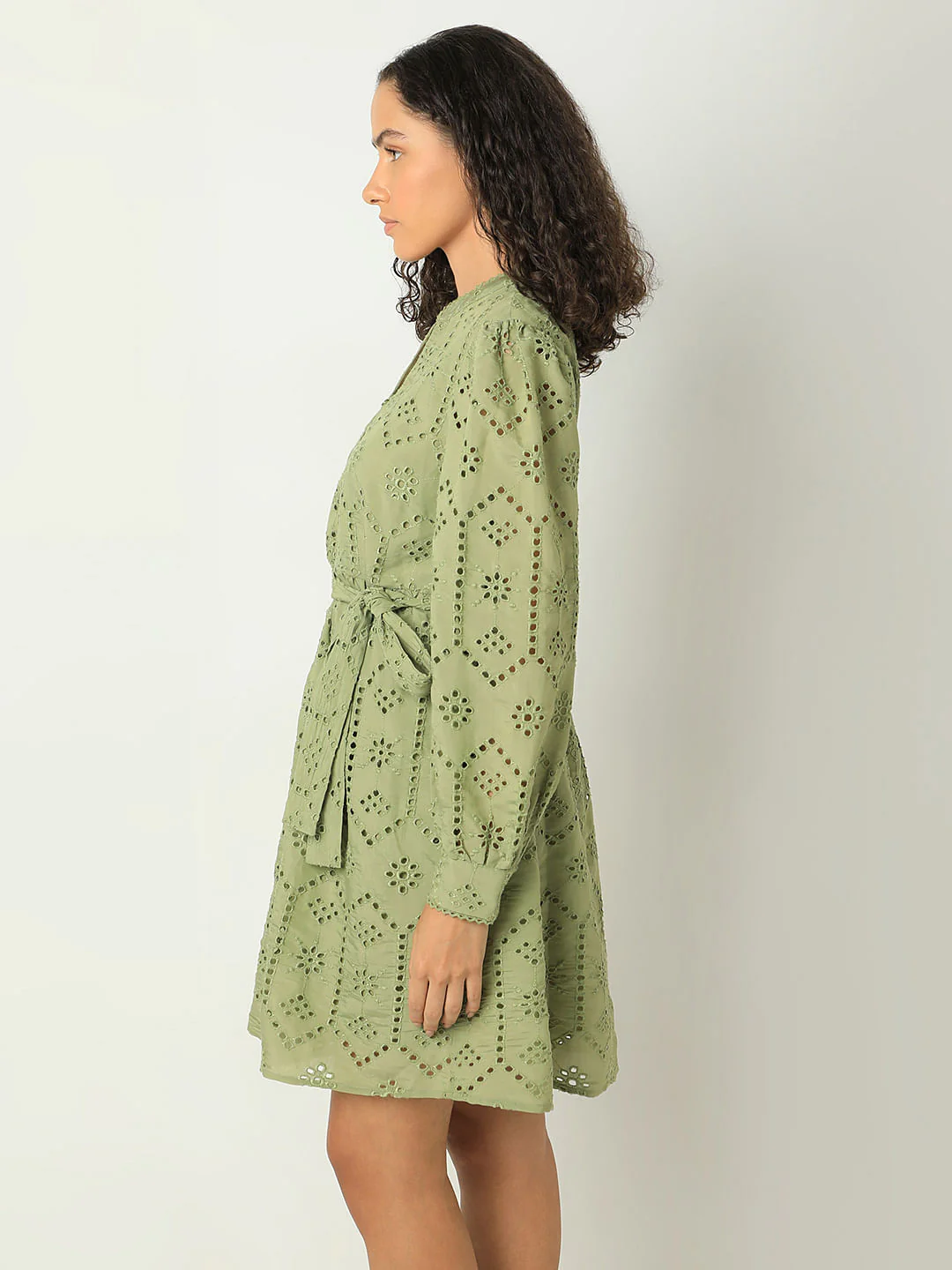 Green Floral Cut-Out Fit & Flare Dress - Image 3