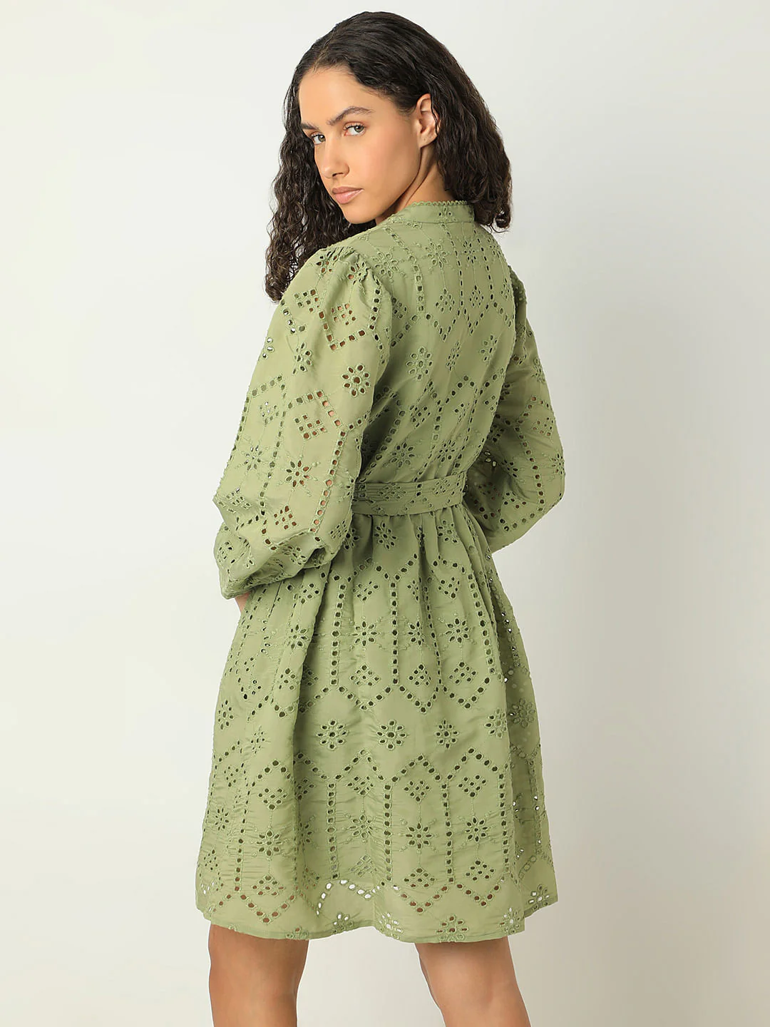 Green Floral Cut-Out Fit & Flare Dress - Image 4
