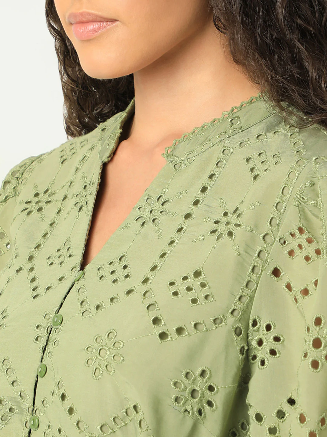 Green Floral Cut-Out Fit & Flare Dress - Image 8