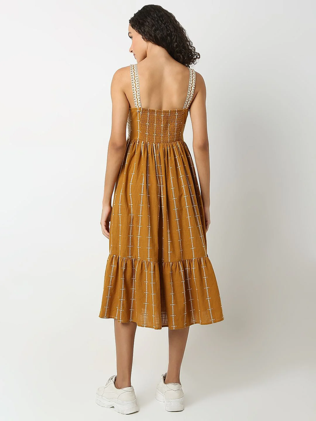 Mustard Embroidered Midi Dress - Image 4