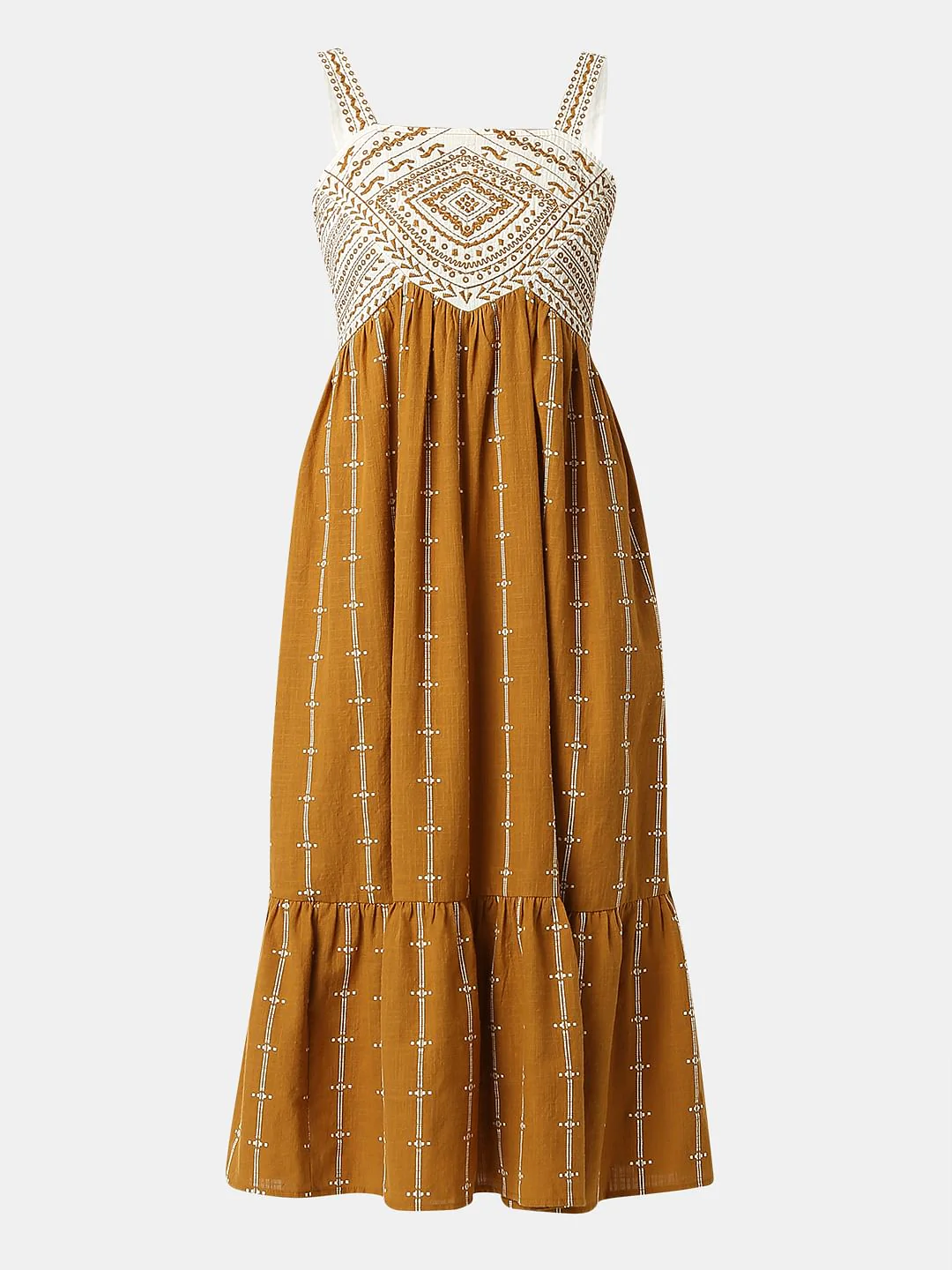 Mustard Embroidered Midi Dress - Image 7