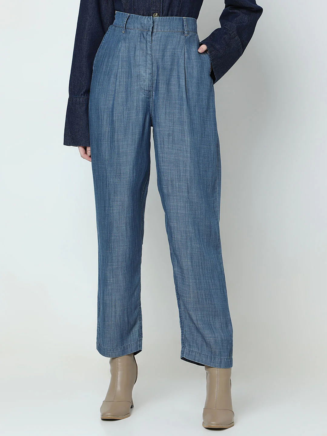 Blue High Rise Tencel Pants - Image 2