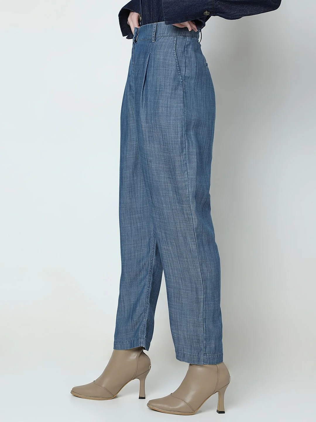 Blue High Rise Tencel Pants - Image 3