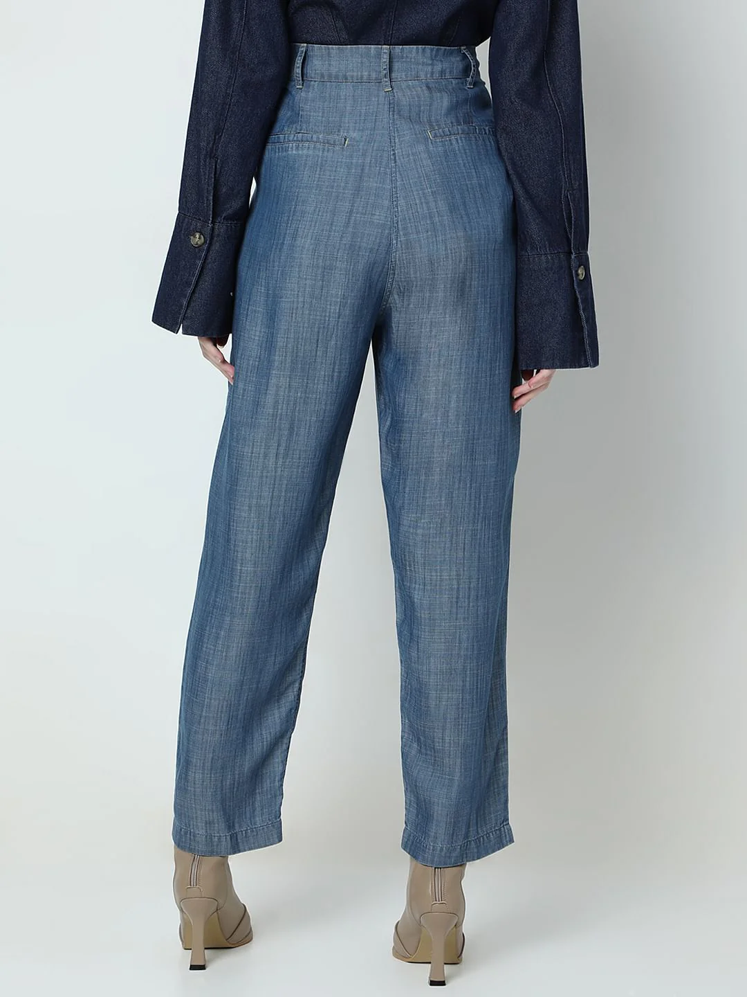 Blue High Rise Tencel Pants - Image 4