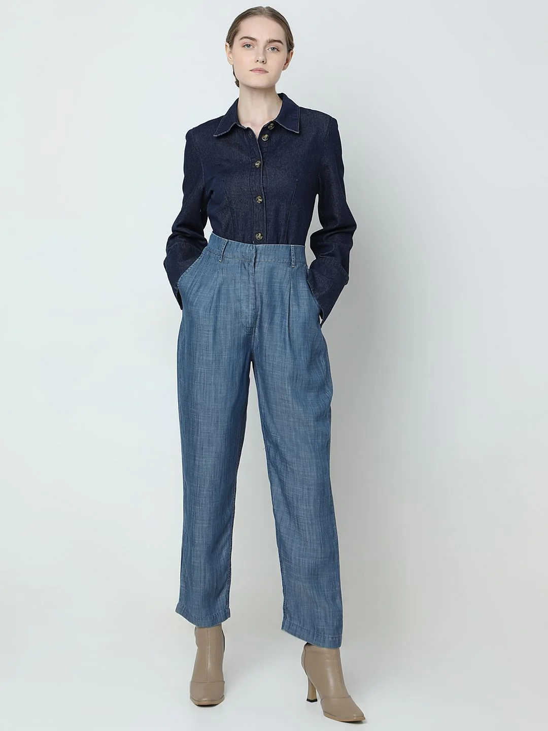 Blue High Rise Tencel Pants - Image 5