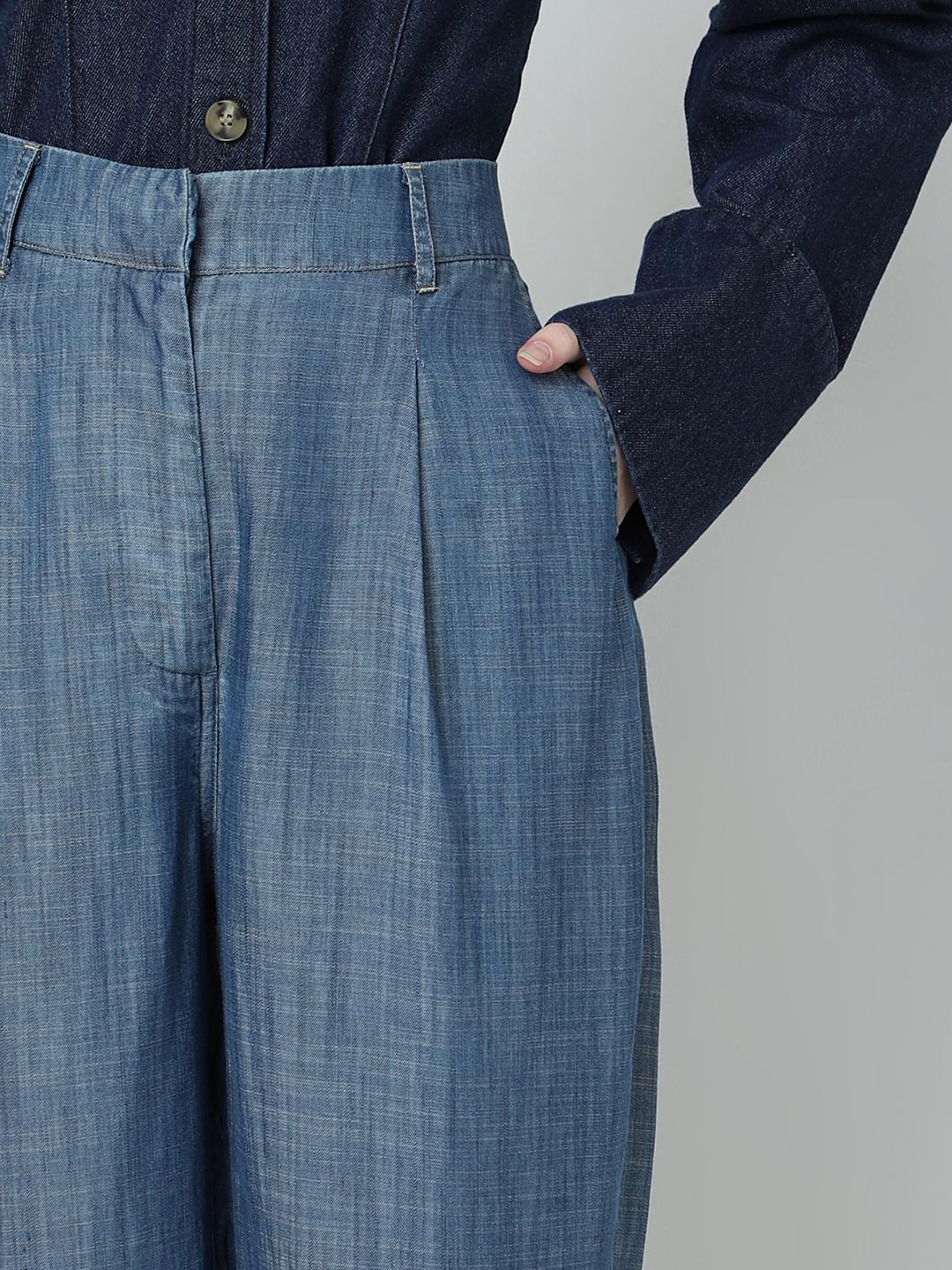 Blue High Rise Tencel Pants - Image 6