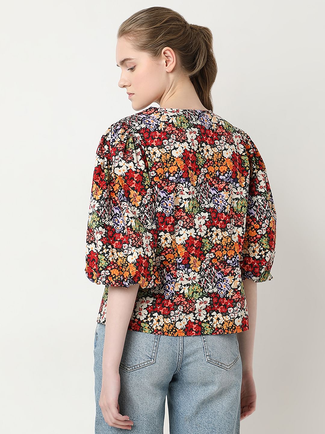 Black Floral Print Cotton Top - Image 4