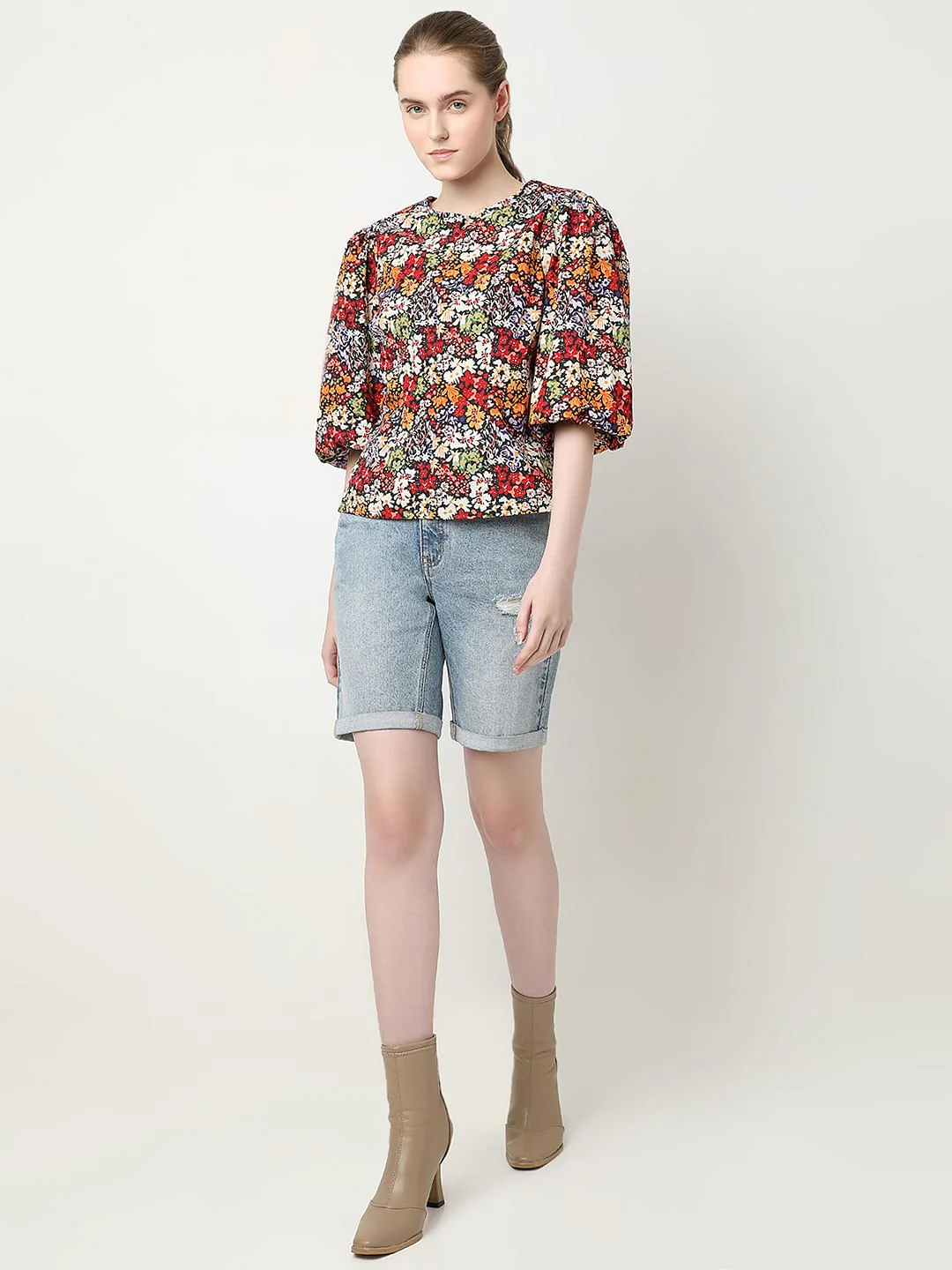 Black Floral Print Cotton Top - Image 5
