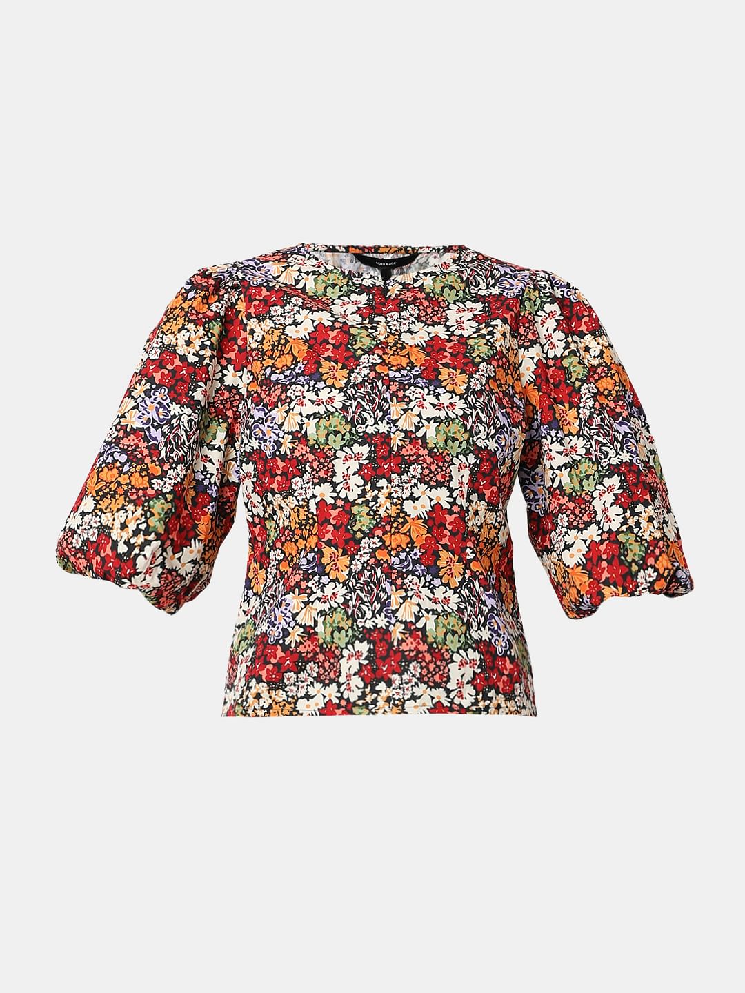 Black Floral Print Cotton Top - Image 7