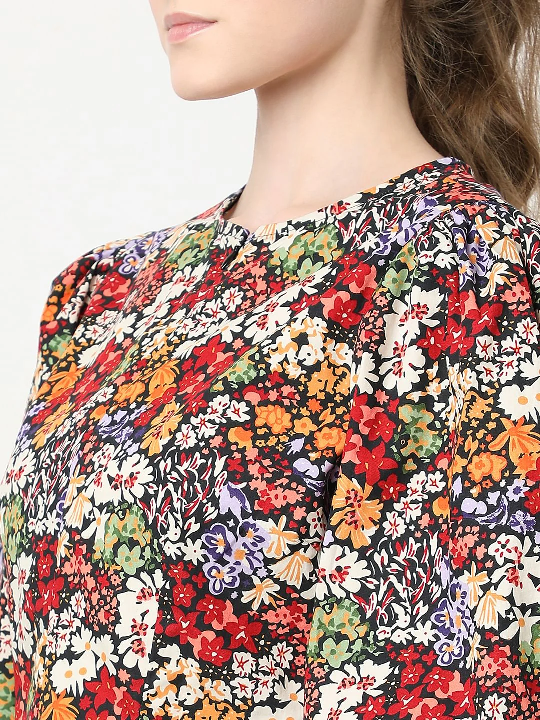 Black Floral Print Cotton Top - Image 8
