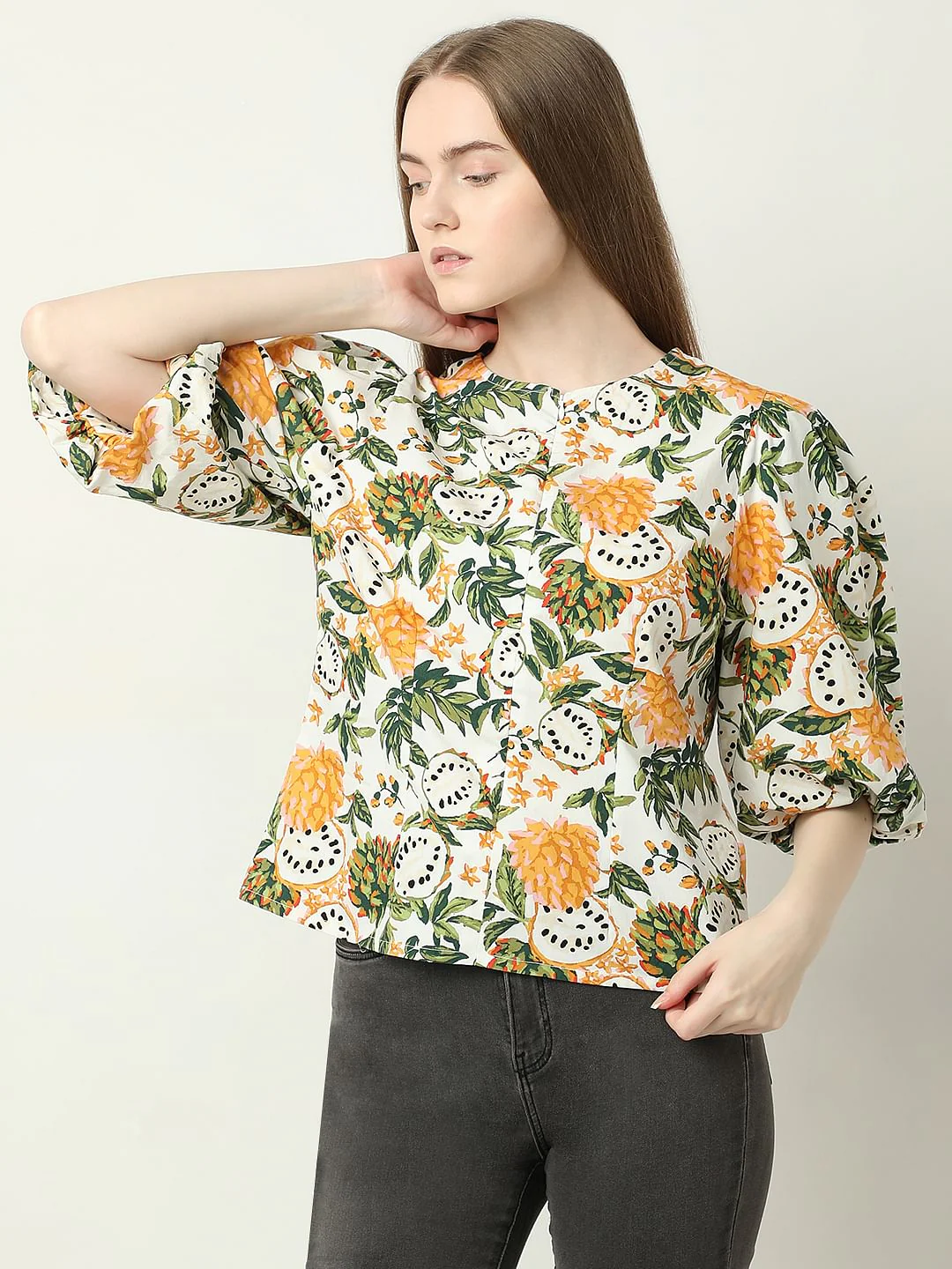 Off-White Floral Print Cotton Top - Image 2