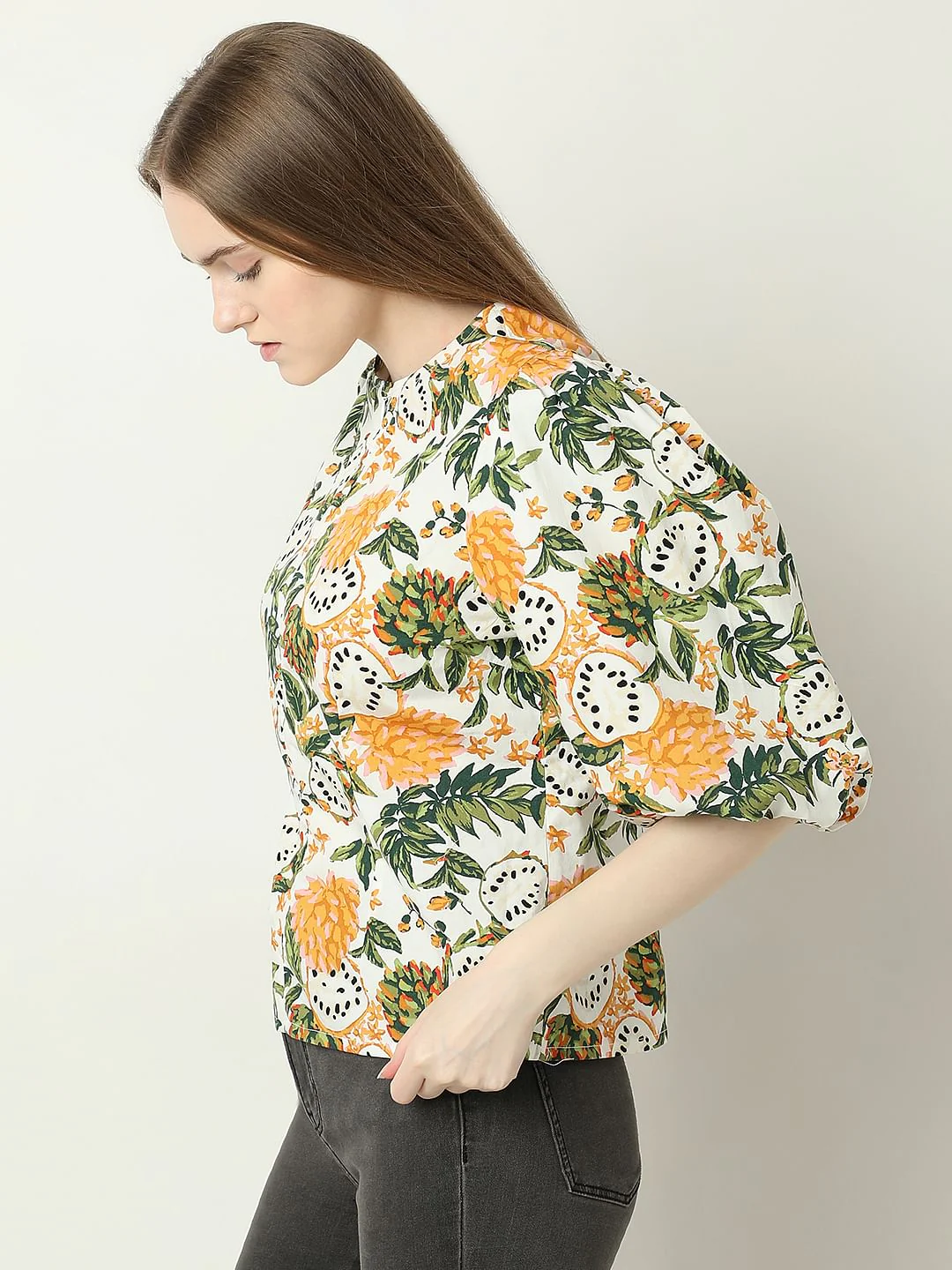 Off-White Floral Print Cotton Top - Image 3