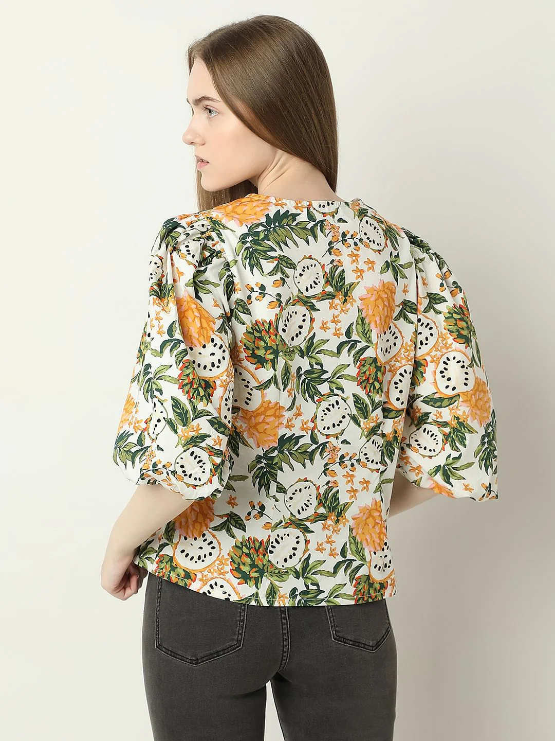 Off-White Floral Print Cotton Top - Image 4