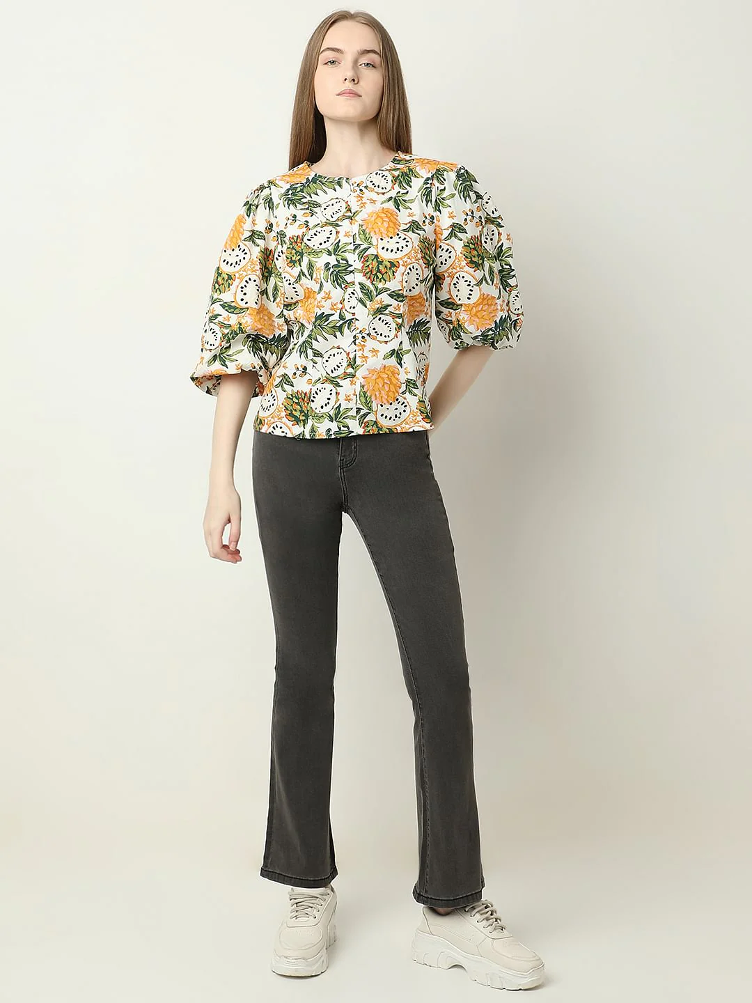 Off-White Floral Print Cotton Top - Image 5
