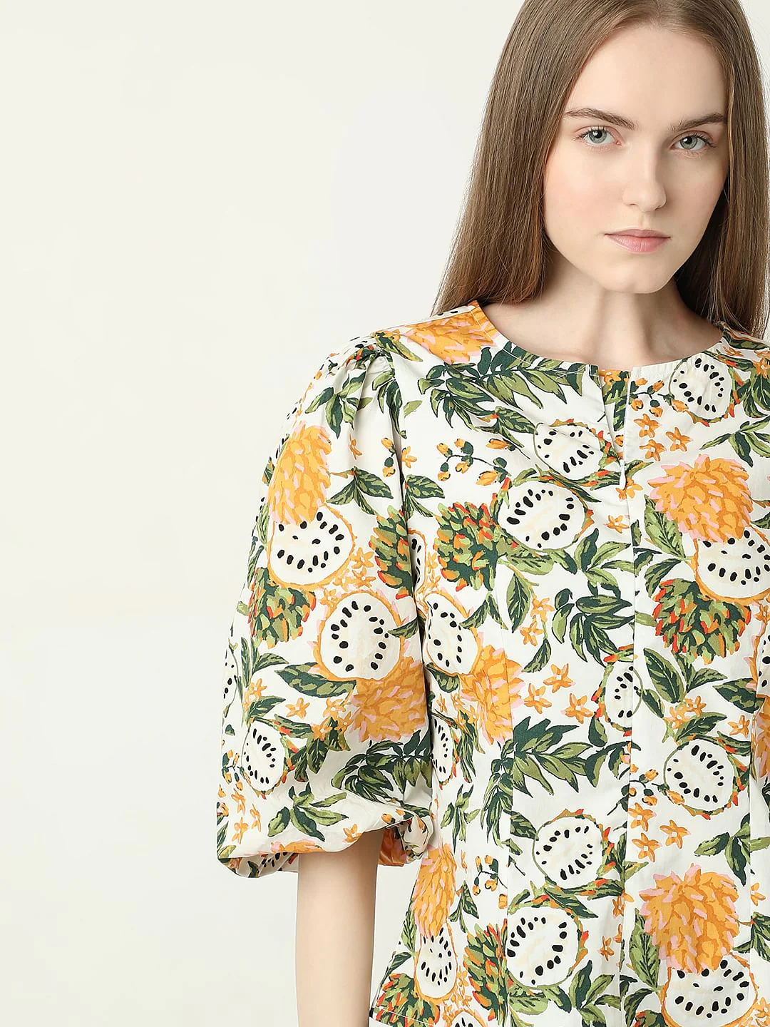 Off-White Floral Print Cotton Top - Image 6