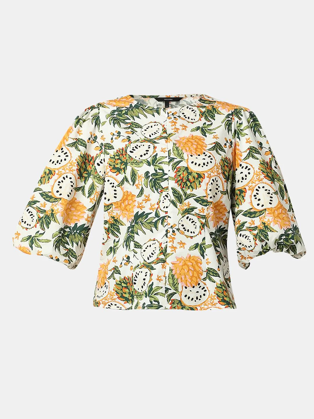 Off-White Floral Print Cotton Top - Image 7