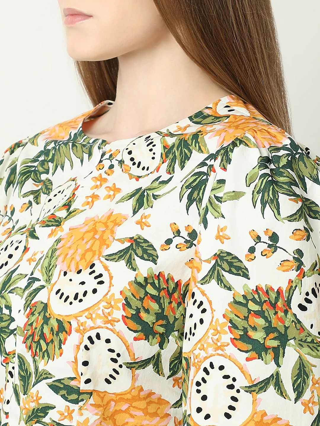 Off-White Floral Print Cotton Top - Image 8