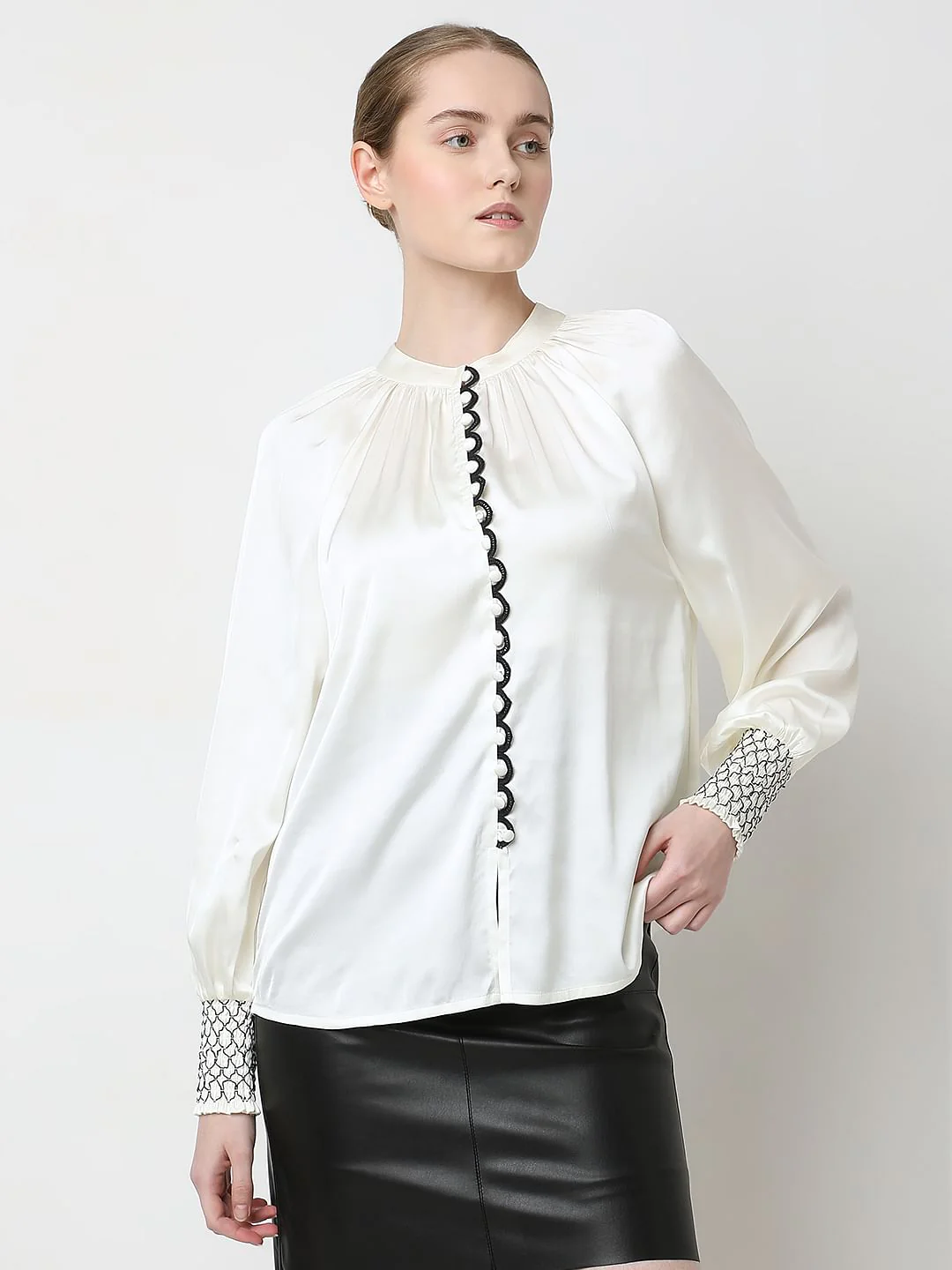 White Contrast Stitch Detail Top - Image 2